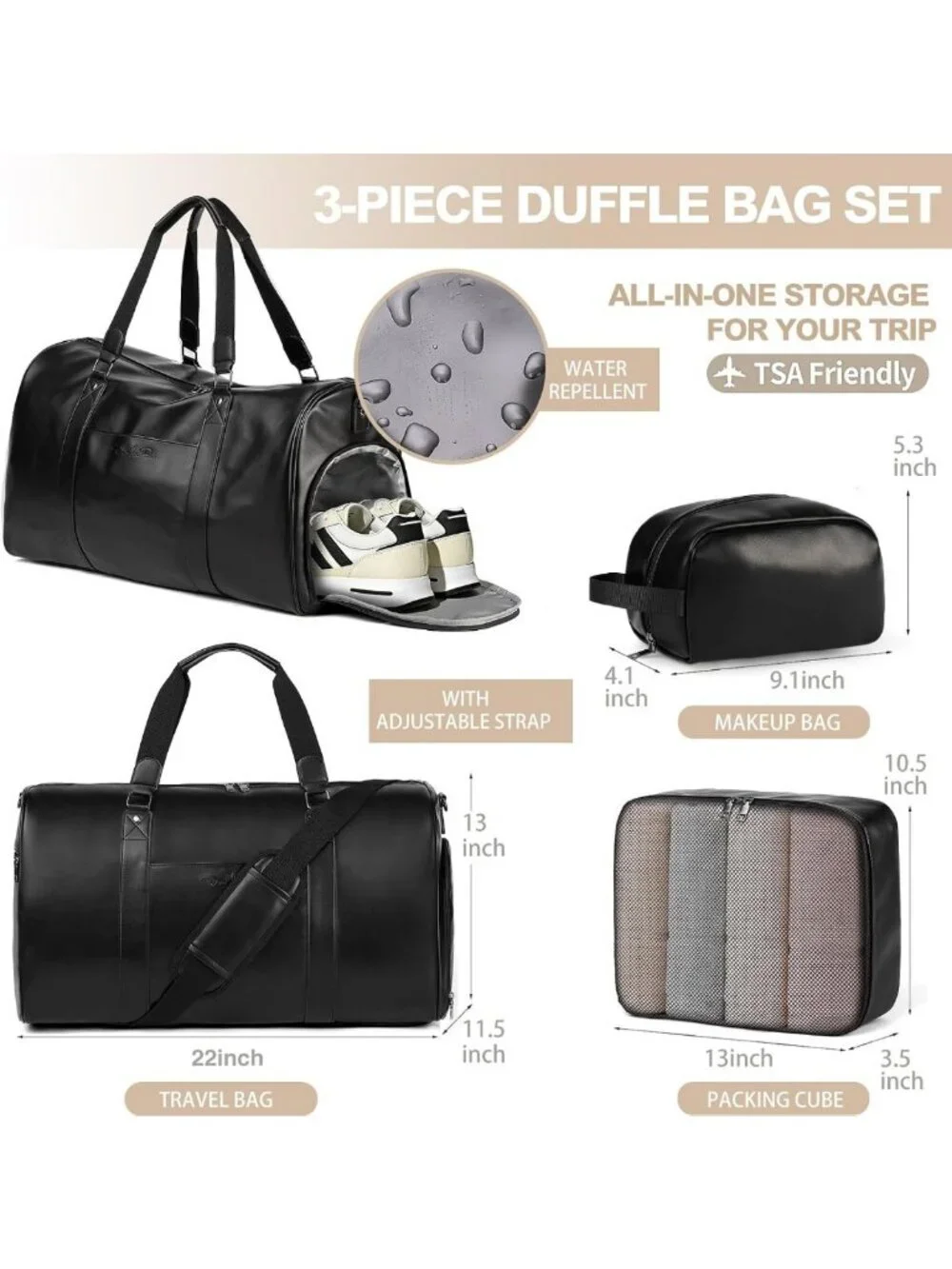 Versatile 3-in-1 Leather Duffle Bag for Travel, Gym, Weekend & Hospital Use